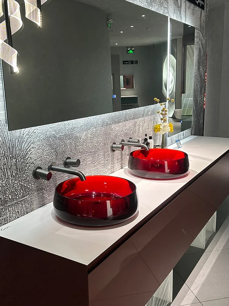 Transparent integrated basin household ultra-thin simple small apartment bathroom high-end art crystal basin wash basin