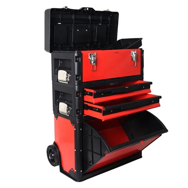 Three Layer Hardware Toolbox Multifunctional Pull Rod  With Wheel Movable Tool Cart