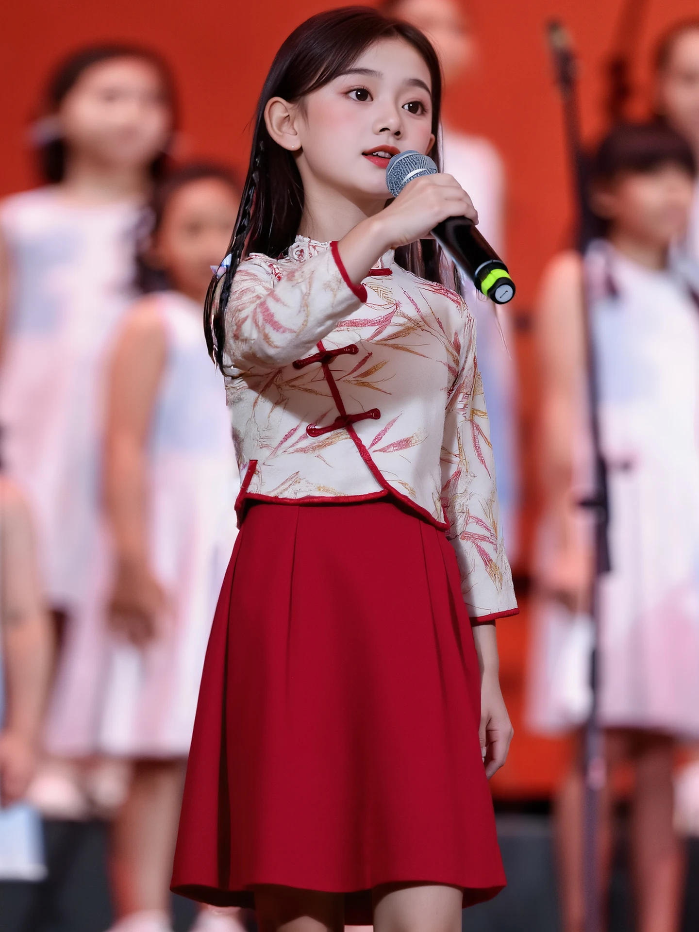 

Patriotic Chorus Performance Costume Children's Day Fem Student Red Wind Host Nationa Outfit Traditional Stage Wear