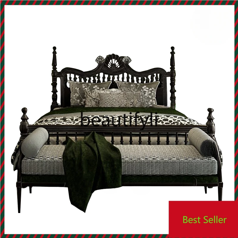 

A71 Retro engraving double bed neoclassical pillar bed wedding bed 1.5 * 2m