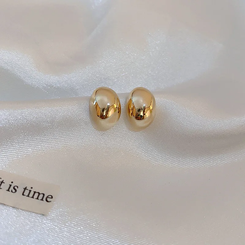 Retro Beans Shape Drop Earrings for Women Golden Silver Color Smooth Metal Small Dangle Earrings Simple Statement Jewelry Gift image 2