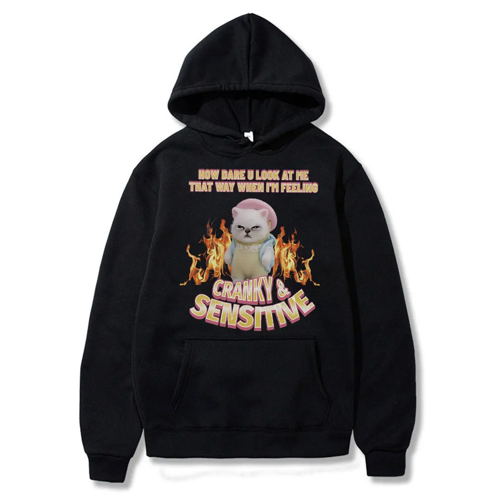 

How Dare U Look At Me That Way When I'm Feeling Cranky Sensitive Cat Funny Meme Hoodie Men Womne's Casual Oversized Sweatshirt
