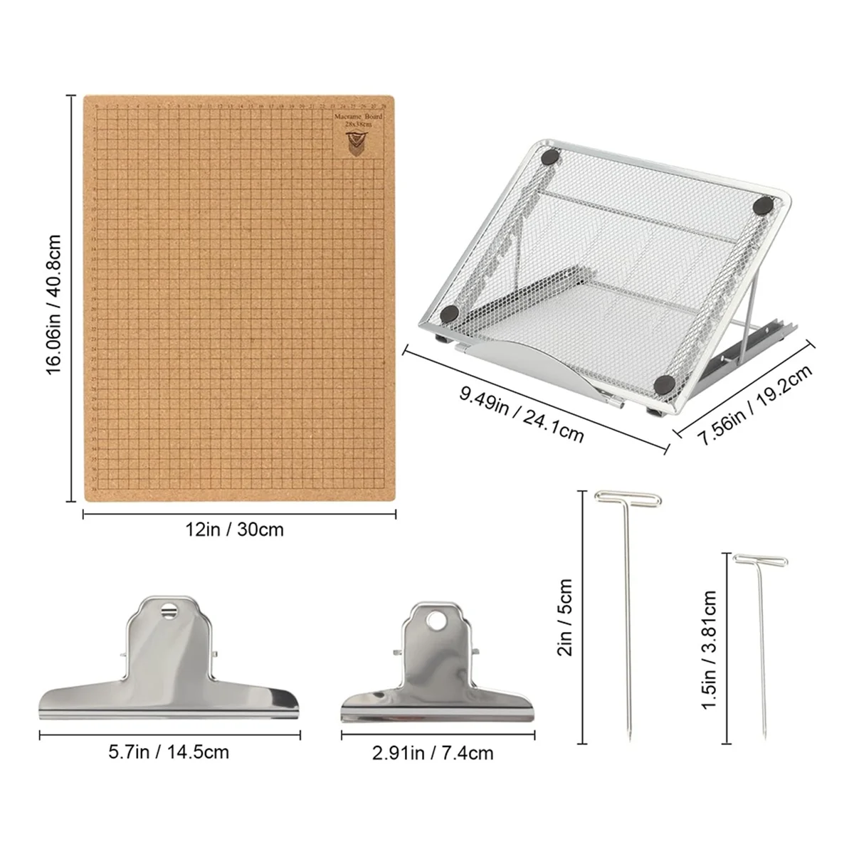マクラメボードセット、Tピンクリップ、金属製の調整可能なホルダー、編組クラフトヘルパー、12 x16インチ