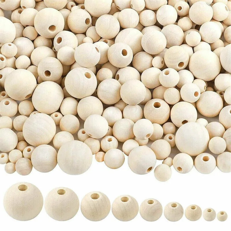 10/50/100/500pcs Natural Wood Beads Large Hole Wooden Beads Pearl Lead-Free Balls For Macrame Jewelry Charms Crafts 8-20mm