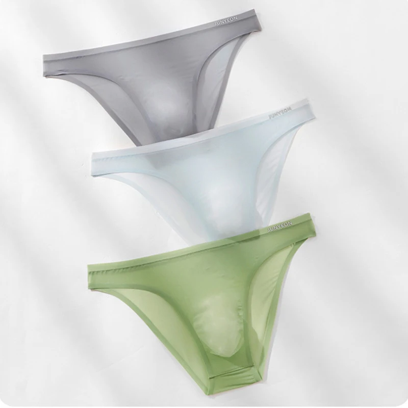

Seamless Quick Drying Men Briefs Underwear Solid Color Ice Silk Ultra-thin Underpants Sexy Breathable 3D Pouch Panties Undies