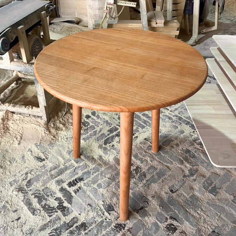 Solid Wood round Table Japanese Style Dining Table for Home Kitchen Non-Painted Rubberwood Minimalist Study Table