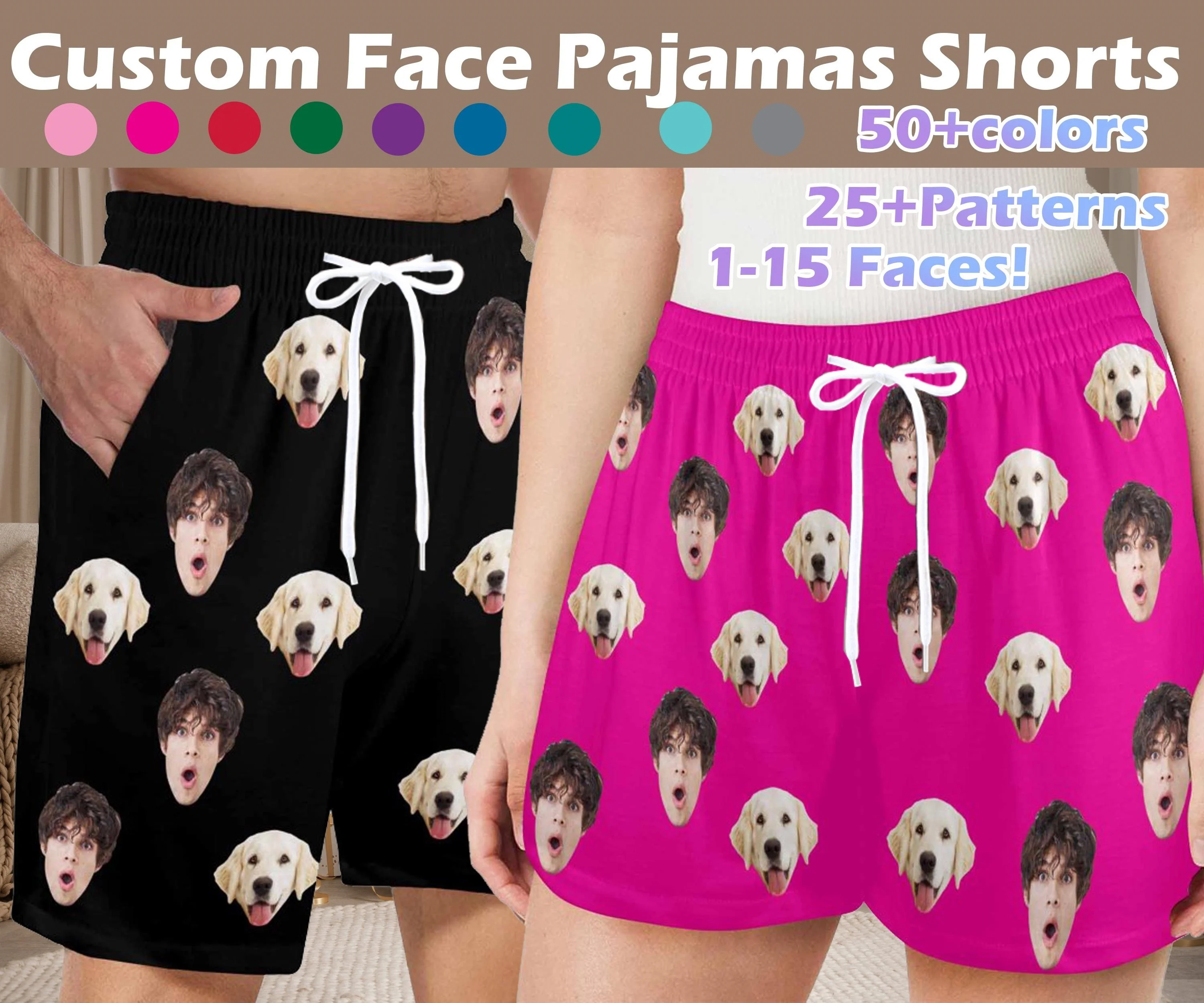 Custom Face Pajama Shorts,Personalized Photo Pajama Shorts,Custom Pet Dog Cat Face Pajama Shorts,Face on Pajama,Christmas Gift