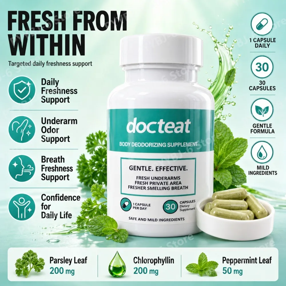 

Docteat Chlorophyllin Capsules 30 Count with Peppermint & Parsley Leaves for Deodorizing Underarms and Fresher Breath Daily Use