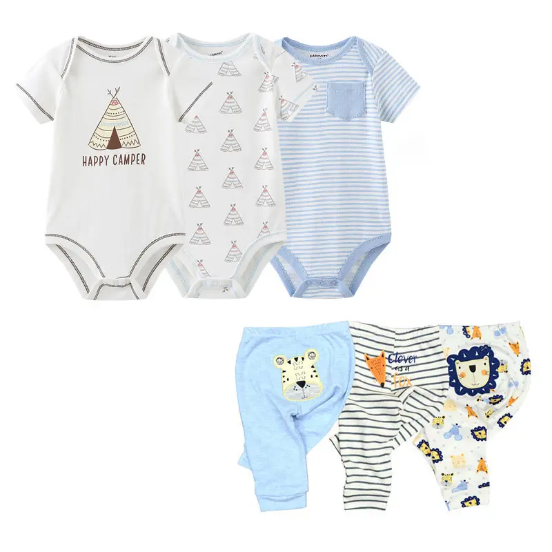 Fetchmous 6Pcs/lot bodysuits and pants Four Seasons Cartoon Newborn Baby Boy Girl Bodysuits baby pants Soft Baby Clothing