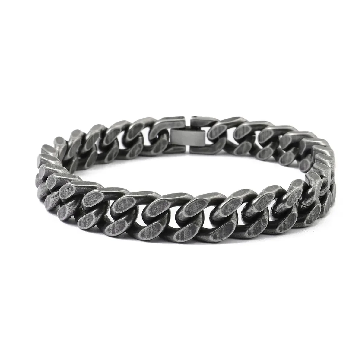 Vintage Gun Metal Black Titanium 11mm Four Sides Cuba Bracelets For Men Hip Hop Stainless Steel Waterproof Jewelry