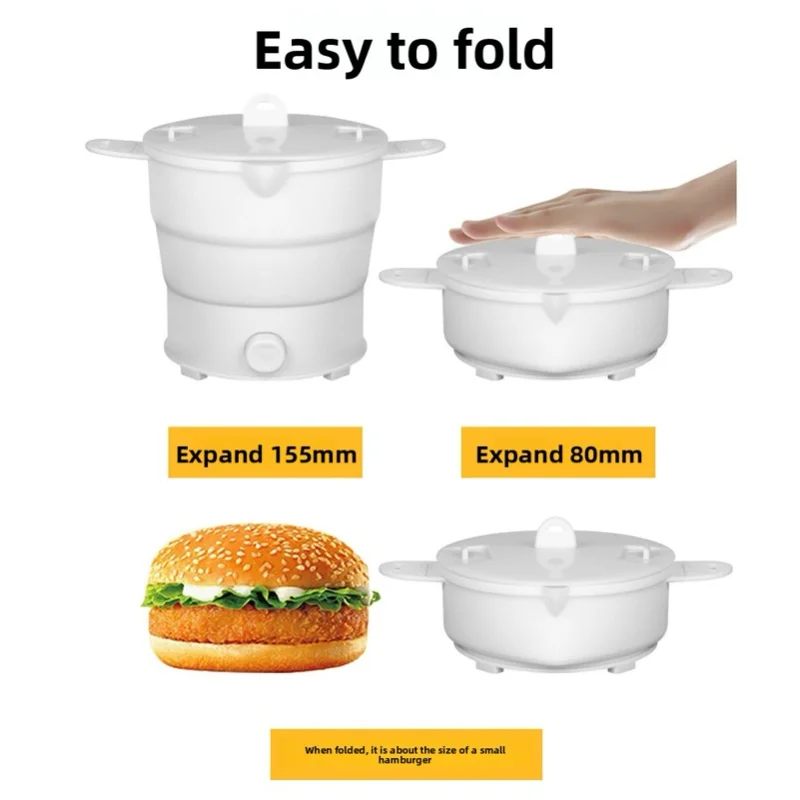 Travel Foldable Electric Mini Cooker 800W 12L Silicone Hot Pot Kettle Multifunctional With Steamer Rack For Noodles view 4