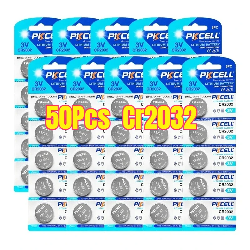 50Pcs PKCELL Battery Cr 2032 5004LC KL2032 SB-T15 3v Button Cell Coin Lithium Batteries for Watch Computer Toys