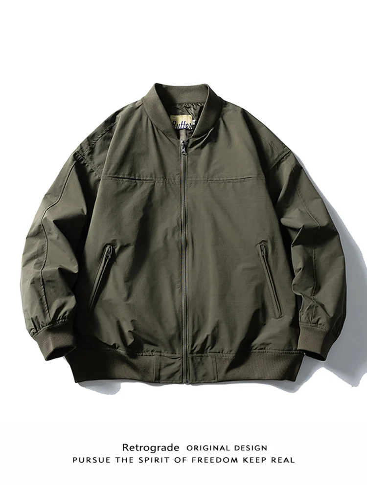 

Retro American Streetwear Pure Color Men's Spring Autumn Baseball Jaet Flight Coat Couple's Casual All-Match Outerwear