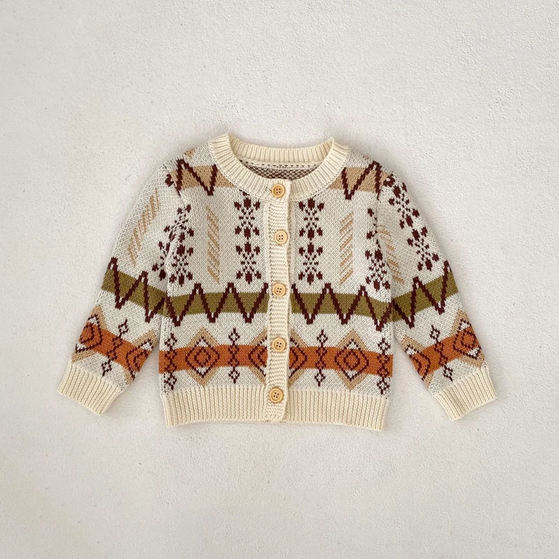 Autumn new 0-3 year old baby sweater set with contrasting lines for boys and girls, jacquard knit with jacket and shoulder strap