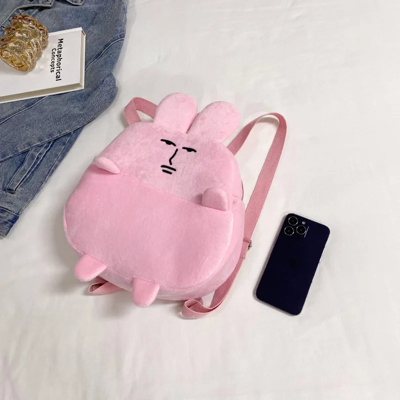 New Plush Backpack With Stunning Facial Expressions Pink Rabbit Backpack Large Capacity High School Student Backpack
