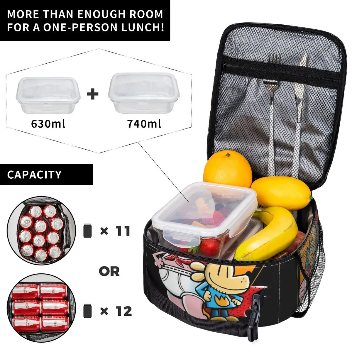 Captain Underpants And Dog Man Insulated Lunch Bag for Men Women Funny Cartoon Food Container Portable Thermal Cooler Lunch Box