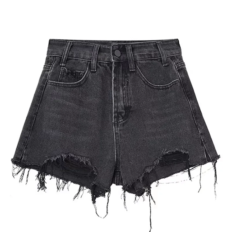 

Women's Black Gothic Ripped Denim Shorts Y2K Harajuku Fashion High Street Oversize Casual 90s Retro Denim Shorts Clothing 2025