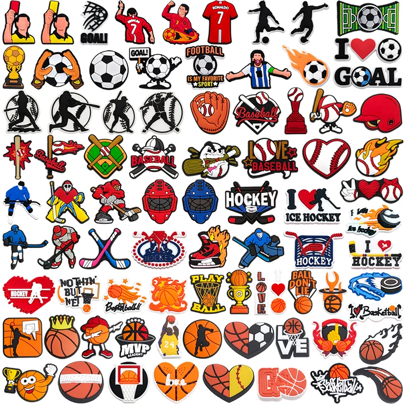 82pcs/set Sports Collection Shoe Charms Sandals Pendant Button Original Shoe Clog Pins Gifts for Friends basketball football