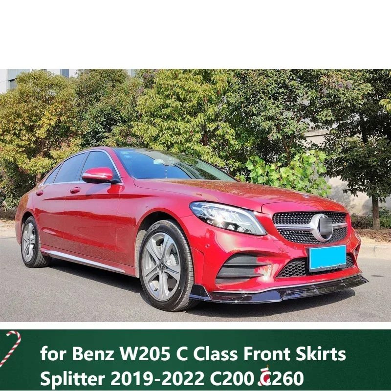 New！ Front Bumper Spoiler for Benz W205 C Class Front Skirts Splitter 2019-2022 C200 C260 Car Body Kit Accessories