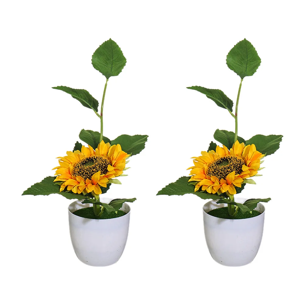 

2Pcs Simulated Sunflower Bonsai Artificial Plant Potted Decor for Indoor Home Office Decorative Flower Pots Fake Bonsai