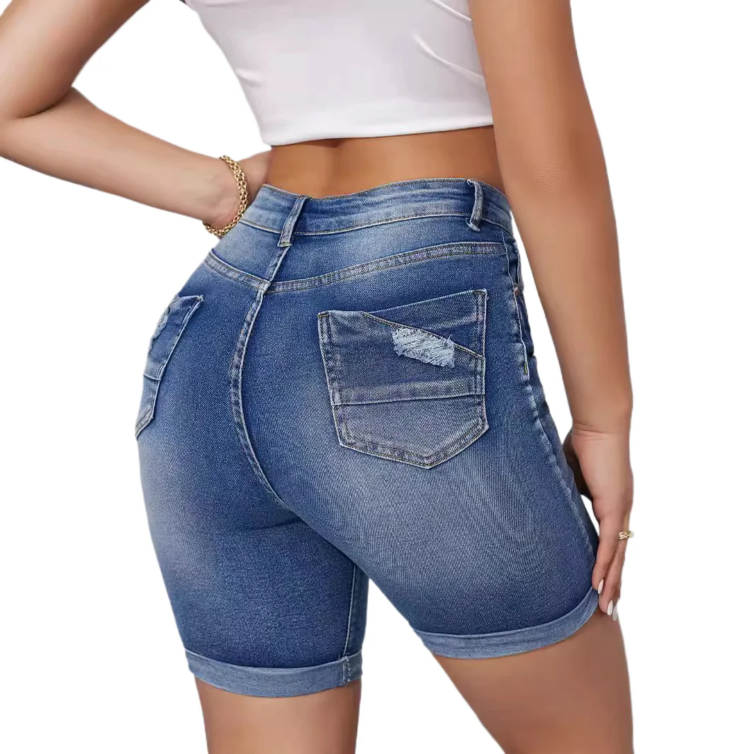 

Europe and The United States New Fashion High-waisted Denim Shorts Women's Summer Stretch High-waisted Casual Straight Leg Jeans