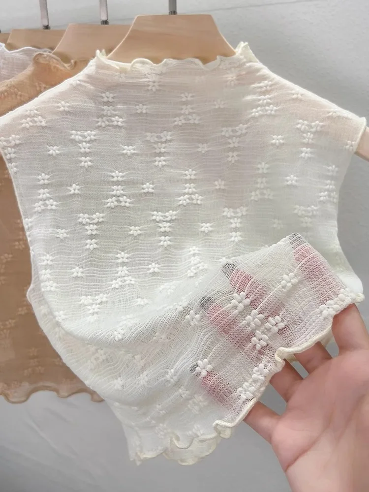 Lace Halter Neck Vest Women's Semi-High Collar Lace Trim No-Sleeve Top under Shirt Wooden  Earless Summer Fashion