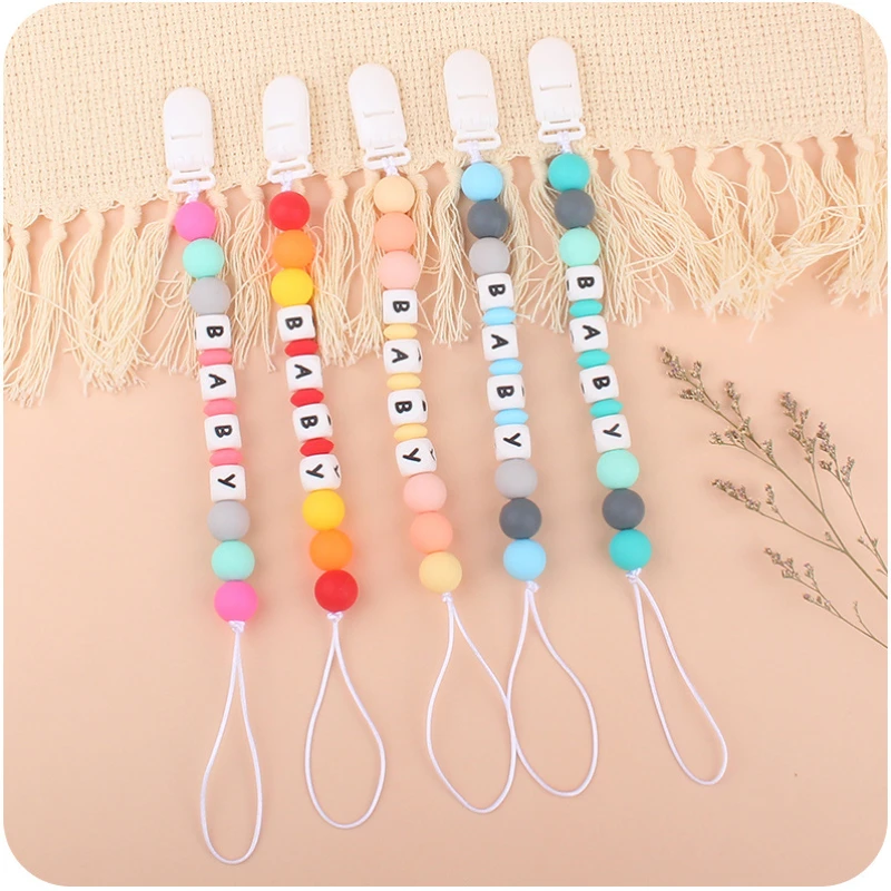 Personalized with Name Baby Pacifier Clips Cute Silicone Dummy Nipples Holder Clip Chain Teething Toy Accessories Infant Feeding