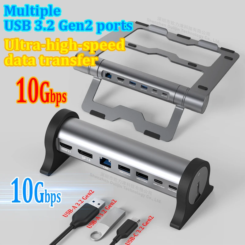 Imagem -05 - Base de Suporte para Laptop Multi Usb 3.2 Gen2 10gbps Transferência de Dados Hdmi dp 8k 60hz Gigabit Ethernet Mst Usb-c Hub Thunderbolt Dock para Macbook Dell hp Asus Lenovo Huawei Samsung Msi Acer Xiaomi