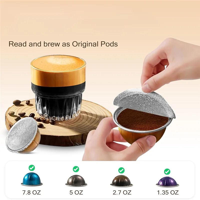 أغطية رقائق الألومنيوم ABFU لخلاجات قهوة نسبرسو فيرتو القابلة لإعادة الاستخدام - 100 قطعة من أغطية الختم المصنوعة من رقائق الألومنيوم لإعادة تعبئة القرون #4