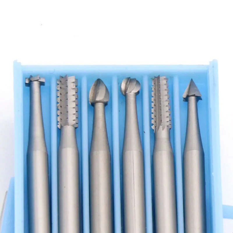 6pcs/box Dental Tungsten Carbide Burs 2.35mm Shank Head Dia 1.0/1.4/1.8/2.3mm