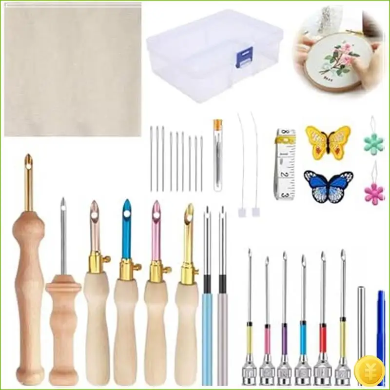 35Pcs Adjustable Punch Needle Embroidery Kits For Embroidery Floss Stitching Beginner