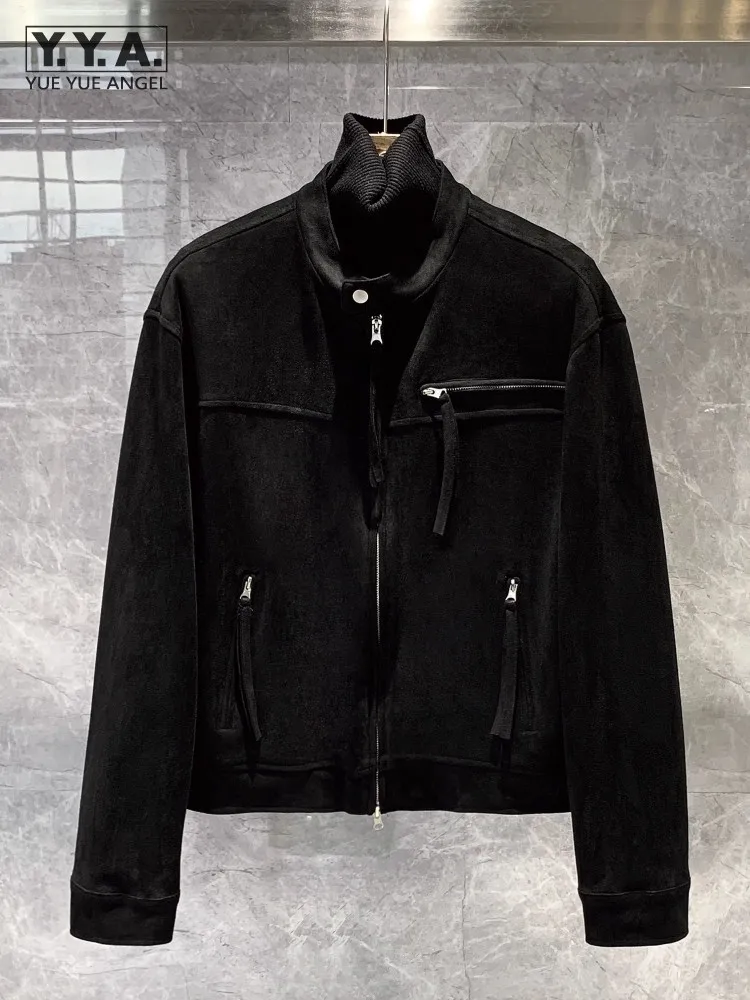 New Stand Collar Mens Fashion Motorcycle Jacket Zipper Slim Fit Spring Autumn Casual Cargo Short Coat Designer Black Outerwear