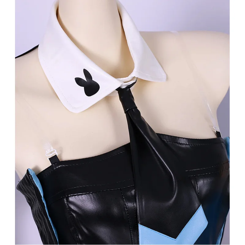 黒白ミクうさぎガールセクシーキュートコスプレコスチュームウィッグハロウィンバニージャンプスーツヘッドドレスネクタイフルセット女性用