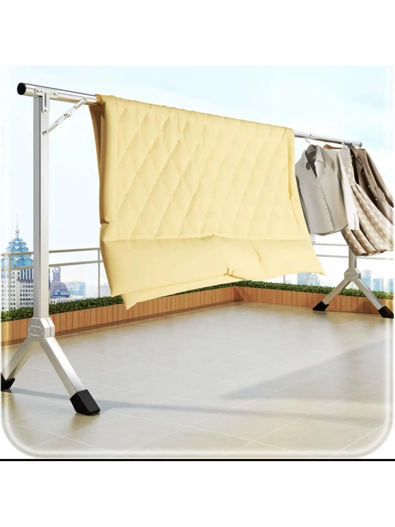 Simple Floor-Mounted Clothes Drying Rack Home Bedroom Balcony Baby Cool Clothes Hanger Dormitory Clothes Rod Storage Organizer