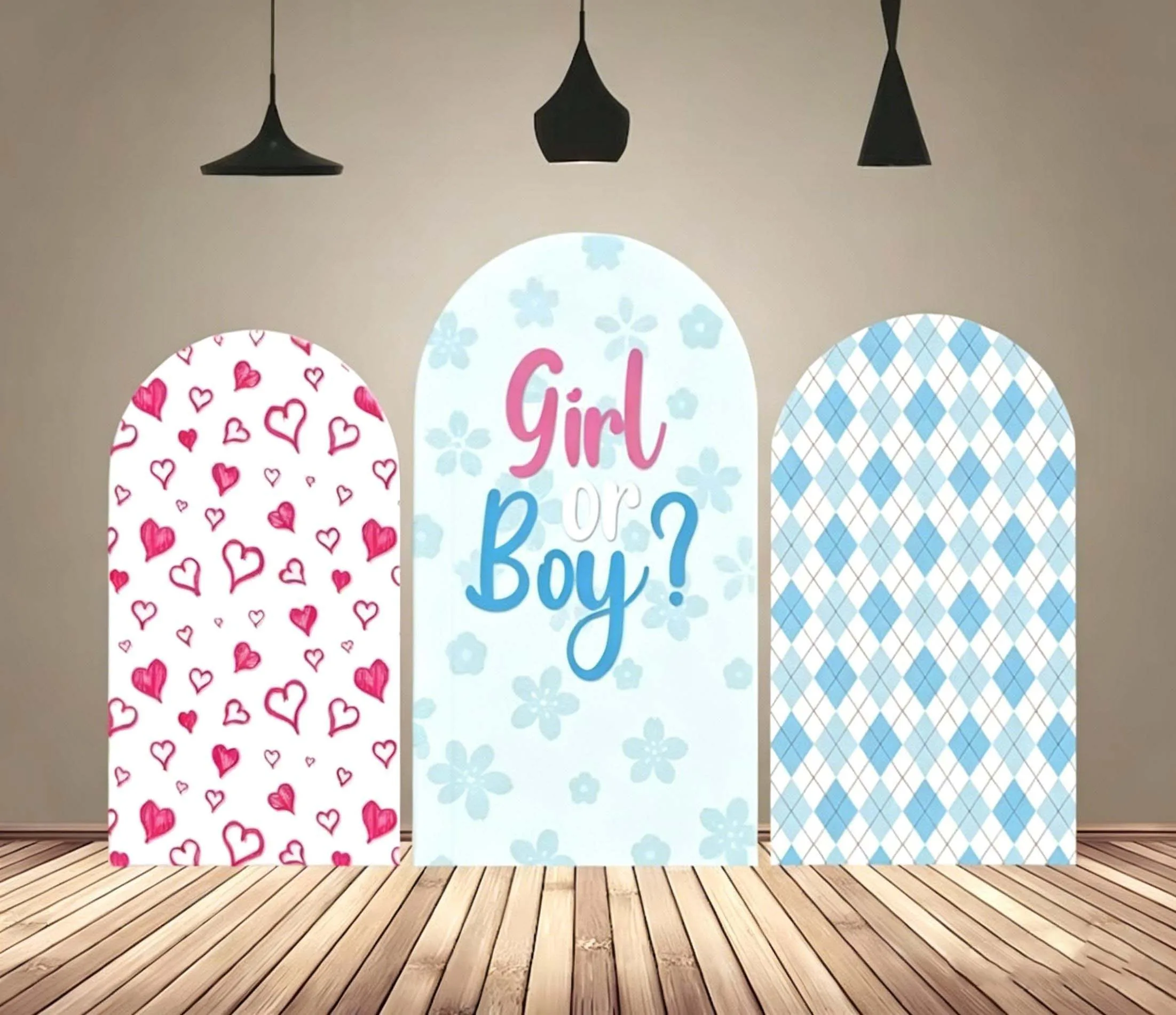 Custom 2-Side Gender Reveal Arch Backdrop Cover Pink heart blue diamond Baby Shower Birthday Party Decor Background Photo
