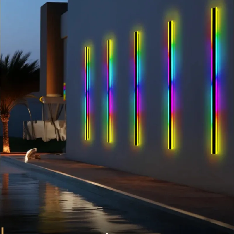 Long Strip LED Wall Lamp IP65 Waterproof Outdoor Exterior RGB RGBW  Modern Linear Wall Lights For Garden