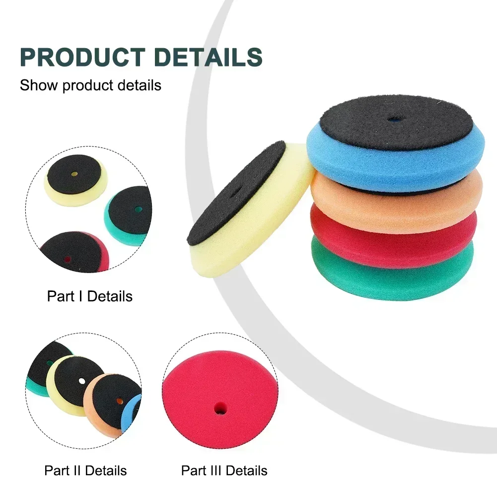 5pcs 3 Inches Waxing Pad Sponge Polishing Foam Pads For RO/DA Car Polisher Red/green/white/yellow/blue Auto Polishing-sponge