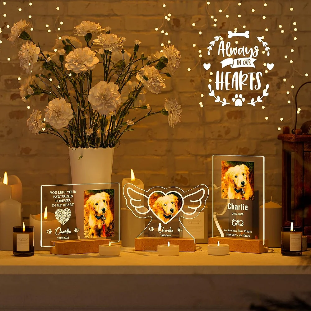 Personalized Custom Pet Photo Frame 3D Acrylic Lamp Customized Dog Cat Memorial Photo Frame Pet Sympathy Gifts LED Night Light