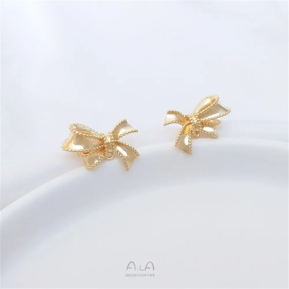 925 silver pin 14K gold-covered color-protected lace bow with dangling earrings handmade diy earrings accessories