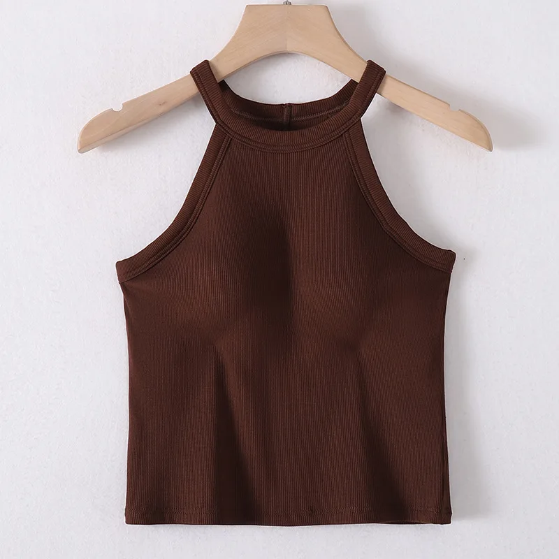 Womens Cotton Camis With Cups Solid color Female Slim Sleeveless Casual Vest Solid Color Crop Lower Cut Top For Ladies