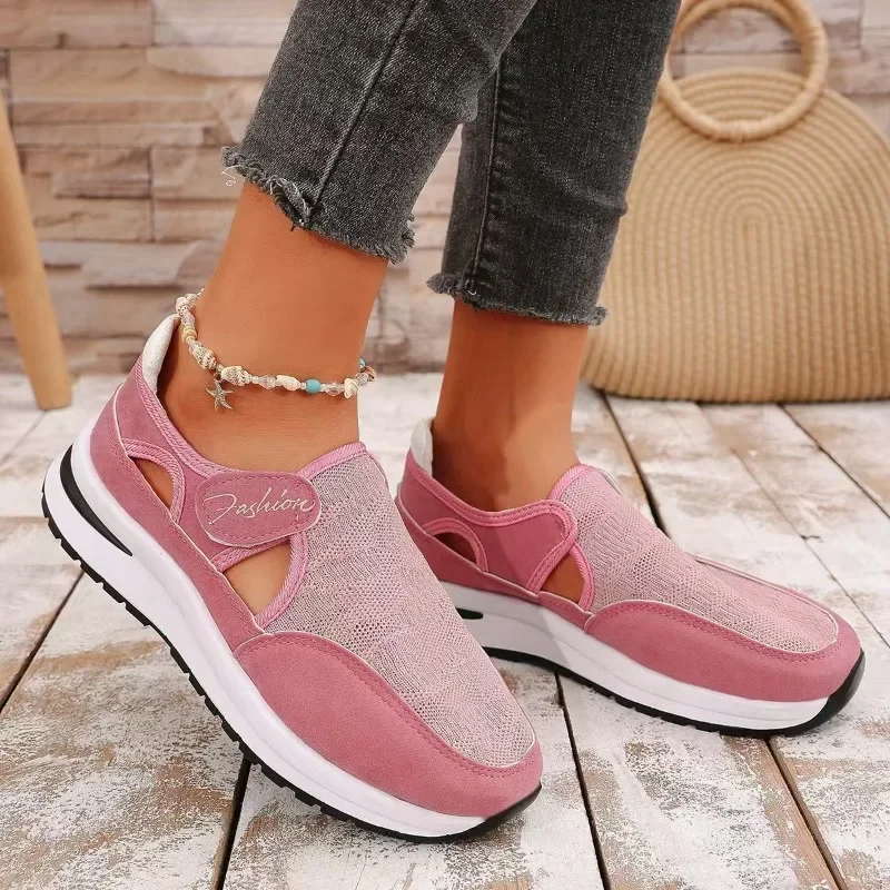 Sepatu rajut kasual wanita, sneaker bernafas ringan, Slip on kasual untuk berjalan 2024 perempuan