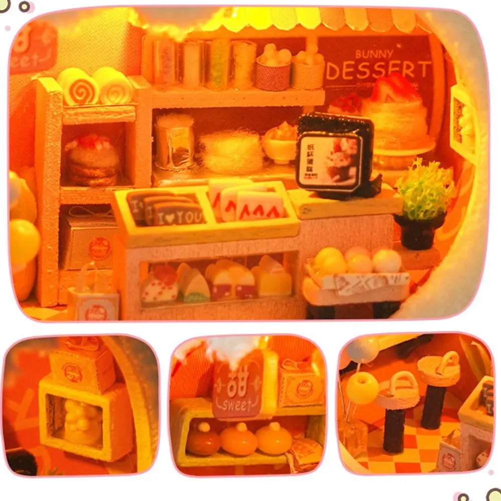 Handmade DIY Mini Wooden Dollhouse Warm Glow LED Lamp Small House Making Kit Plush Craftsmanship Cute Miniature Building Toys