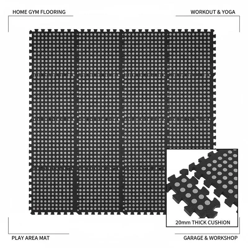 Puzzle Exercise Mat, 12 PCS Fitness Equipment Mats, 24 x 24 x 0.79 in, High-Density EVA Foam Mats Set, Interlocking Rubber Soft Tiles, Protective Floor Padding with Gray Dots for Home Gym Office - view 3