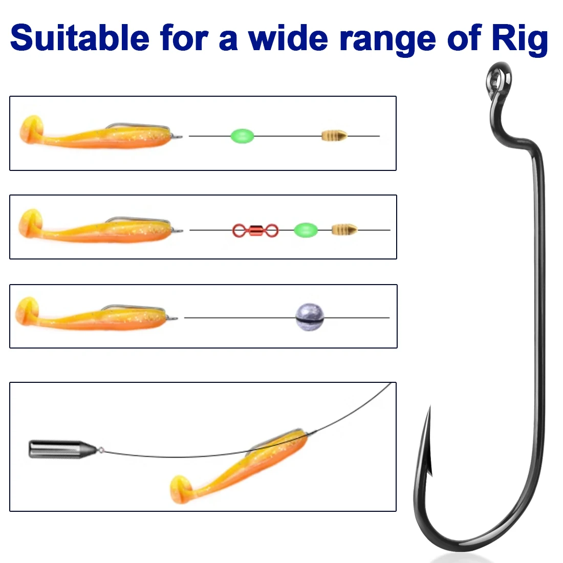 FishTrip Worm Hook Soft Plastic Hook 2X Long Shank Bass Hook for Texas or Carolina Rig Make Accessories