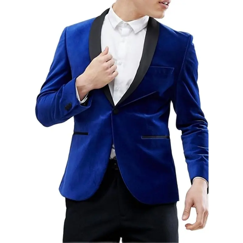 

Slim Fit Royal Blue Velvet Men Suits with Black Pants 2 Pieces Groom Tuxedo Male Fashion Wedding Blazer Latest Style