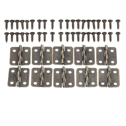 10Pcs Antique Door Cabinet Luggage Furniture Hinges Jewelry Wood Boxes Hinge Home Decoration w/Screw 18*16mm Bronze/Silver/Gold