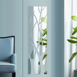 Tree Mirror Wall Decor Acrylic 3D Tree Wall Mirror Stickers DIY Branches Stickers Silver Self-Adhesive Tree Mirror Wall Art