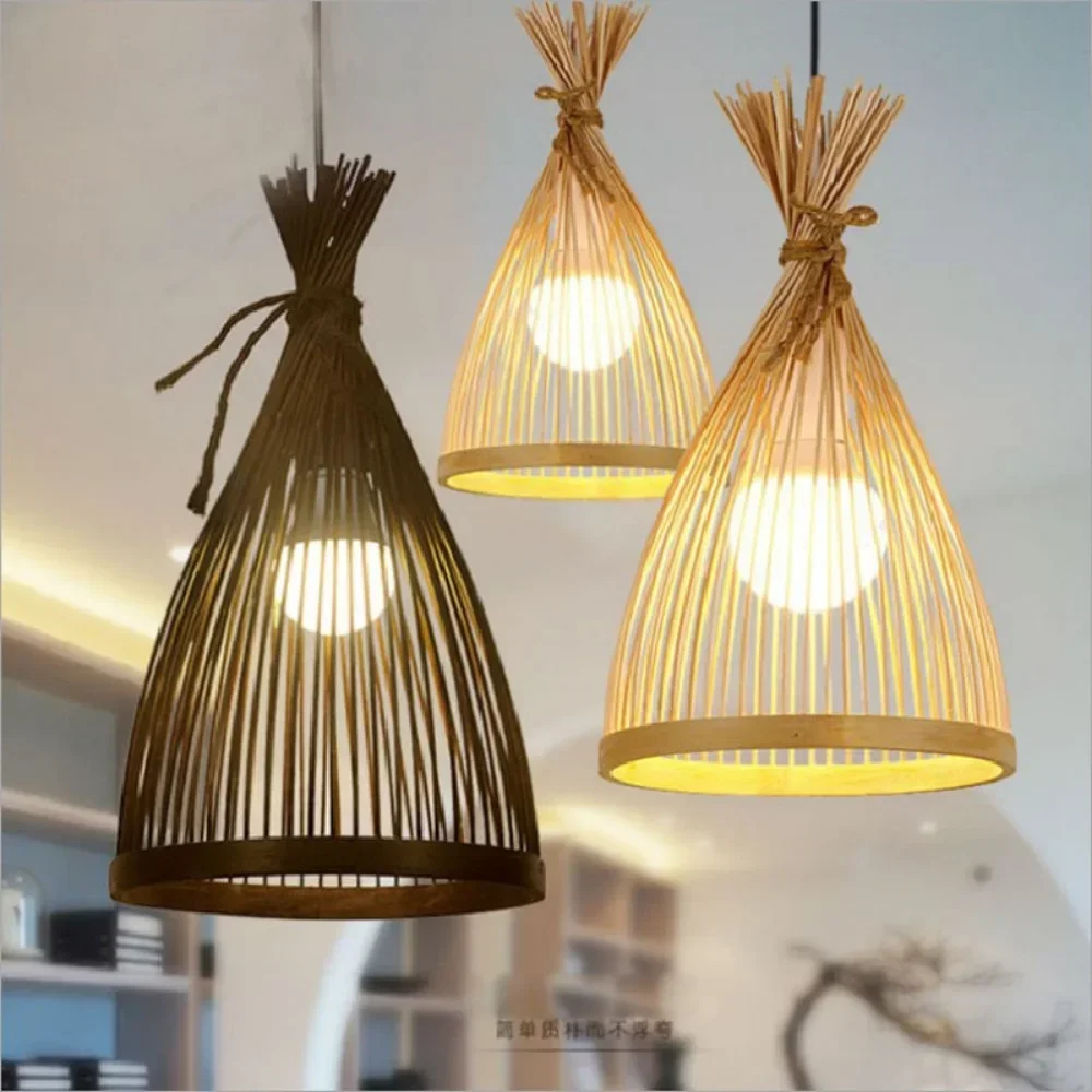 

Bamboo Lantern Pendant Lamp Natural Rattan Wicker E27 Chandeliers Hand-Woven Bamboo Lampshades Lighting Fixtures Hanging Light