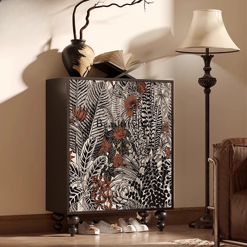 

French retro light luxury solid wood home shoe cabinet, restaurant integrated side cabinet