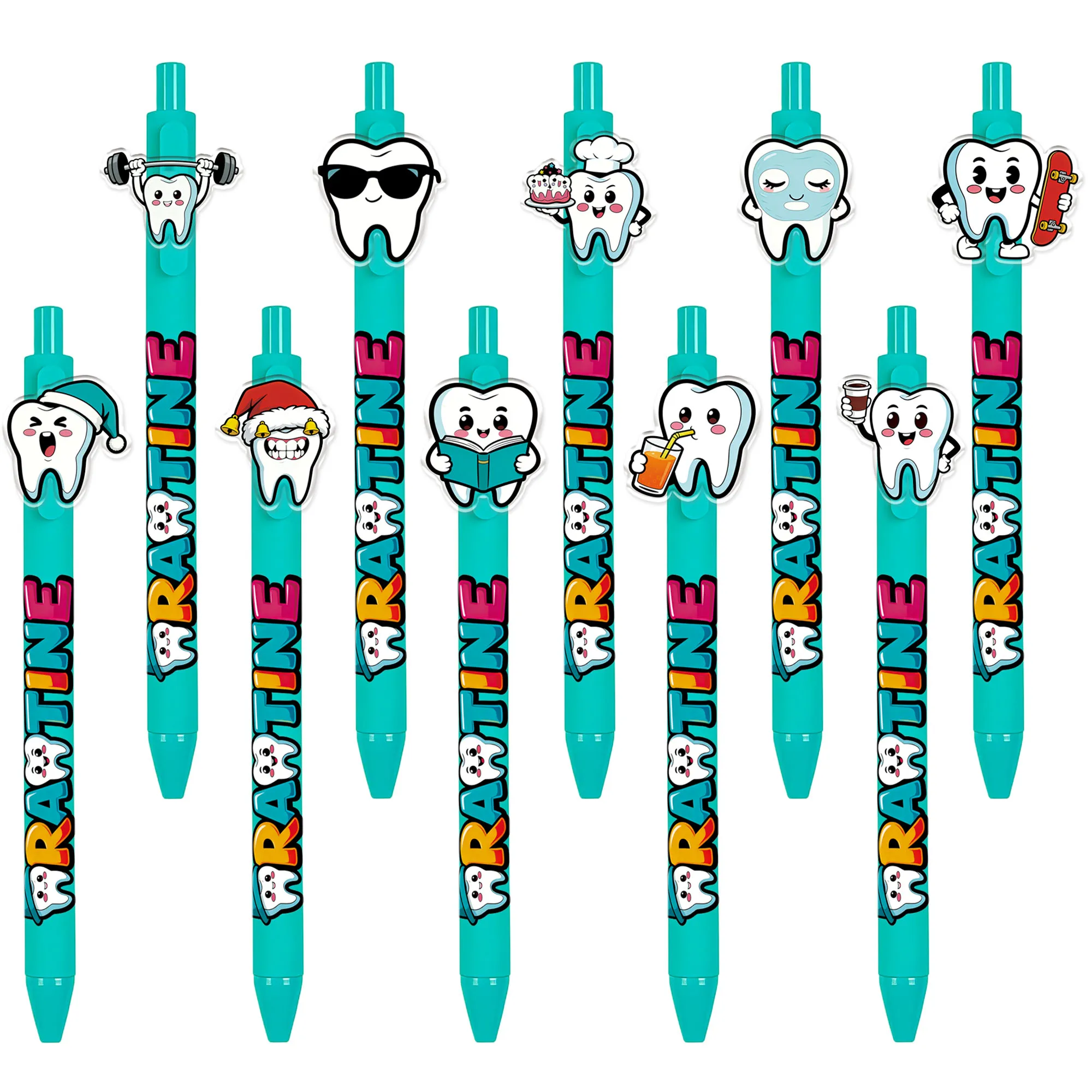 

10 PCS / 18 PCS Tooth Pattern Creative Ballpoint Pens - Dental Clinic Office Writing Tools for Students